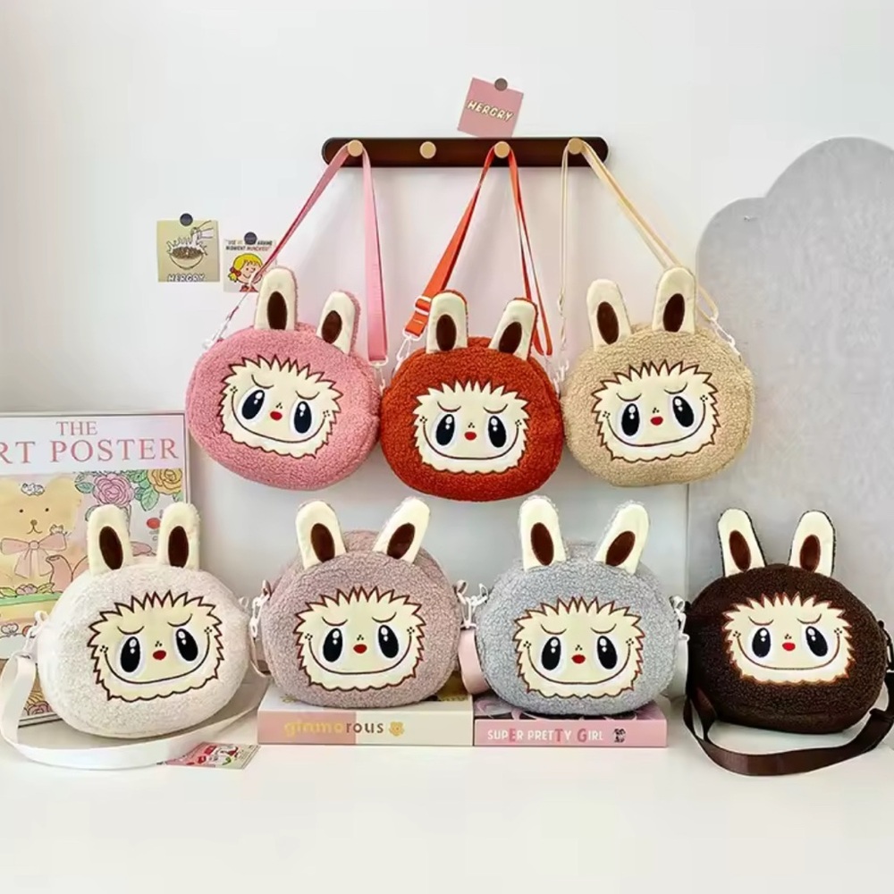 Labubu Inspired Brown Zimomo Theme Fuzzy Crossbody Handbag Purse Character - Picture 9 of 10
